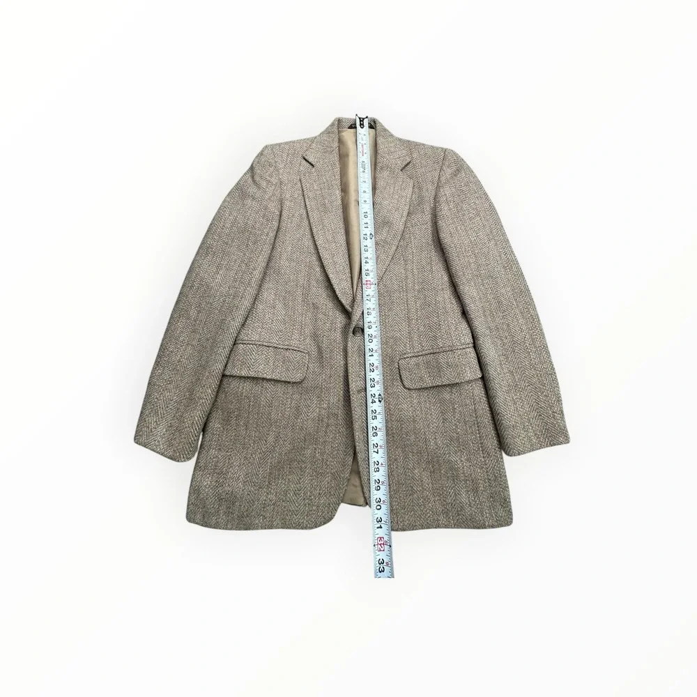 Haggar Blazer Mens 36R Tan Herringbone Wool Blend Two‎ Button Sport Coat WPL 386